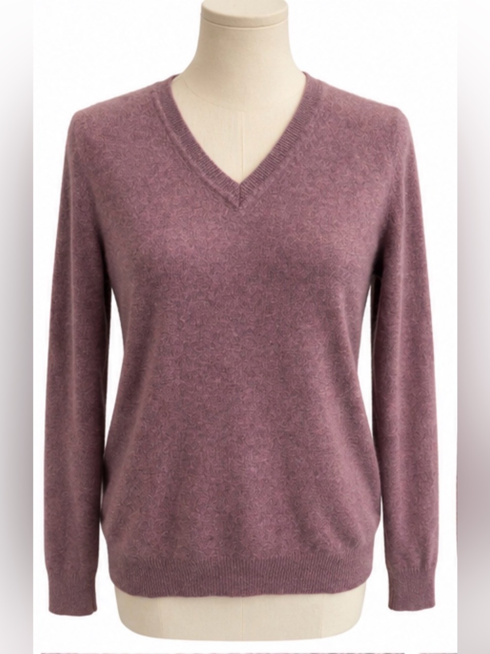 Tahari 100% 2-Ply Cashmere V-Neck Sweater Mauve Plum Large